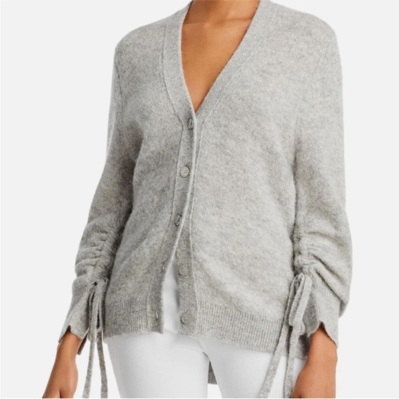 3.1 Phillip Lim | Light Grey Melange Alpaca Blend Shirred Sleeve Cardigan | XS - Picture 1 of 12
